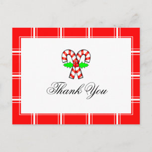 Candy Cane Thank You Red Christmas Postcard