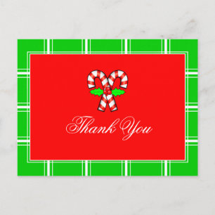 Candy Cane Thank You Red & Green Christmas Holiday Postcard