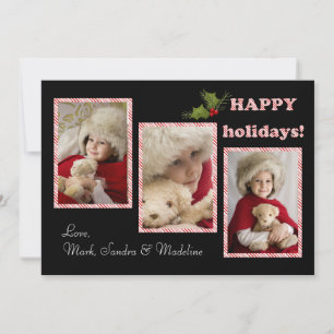 Candy Cane Three Photo Holiday Card