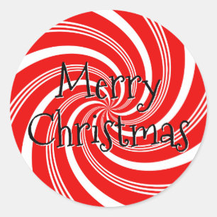 Candy Cane Twirl Merry Christmas Classic Round Sticker
