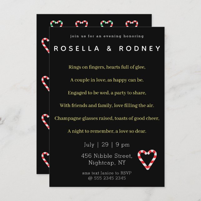 Candy Cane Valentine Engagement Invitation (Front/Back)