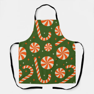Candy cane vintage Christmas retro pattern   Apron