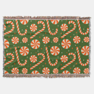 Candy cane vintage Christmas retro pattern Throw Blanket