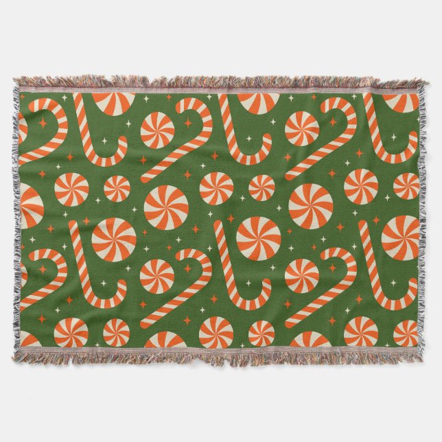 Candy cane vintage Christmas retro pattern Throw Blanket (Front)