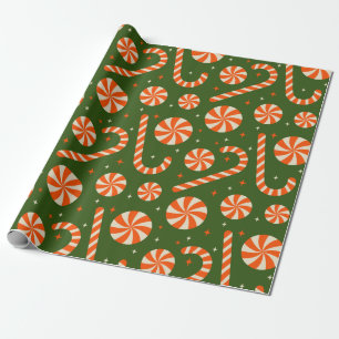 Candy cane vintage Christmas retro pattern Wrapping Paper