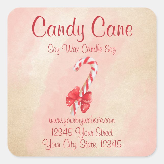 Candy Cane Watercolor Christmas Candle Label (Front)