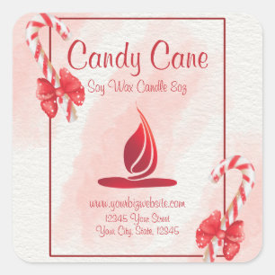Candy Cane Watercolor Christmas Candle Label