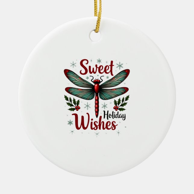 Candy Cane Wings Dragonfly Ceramic Tree Decoration (Front)