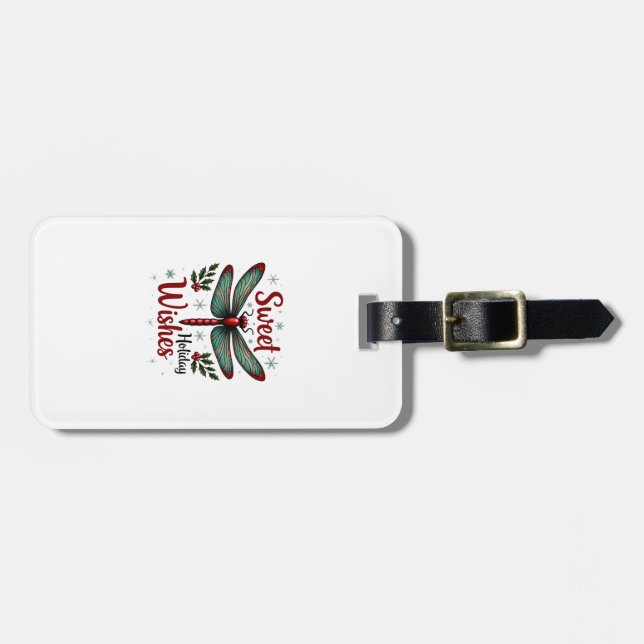 Candy Cane Wings Dragonfly Luggage Tag (Front Horizontal)