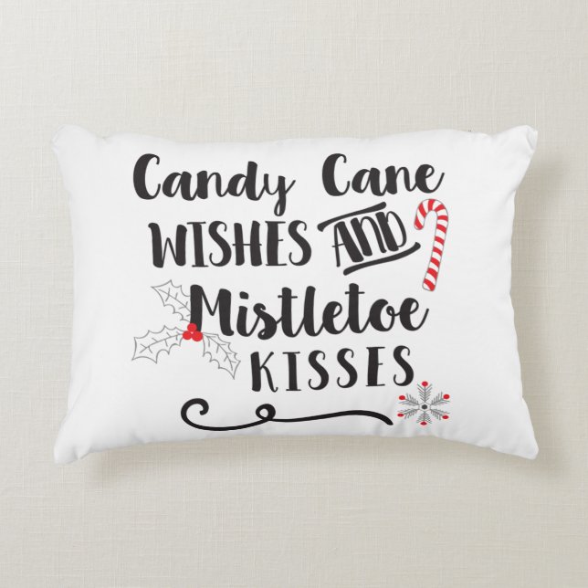 candy cane wishes and mistletoe kisses decorative cushion (Front)