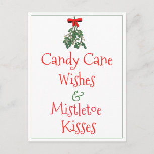 Candy Cane Wishes & Mistletoe Kisses Christmas Postcard