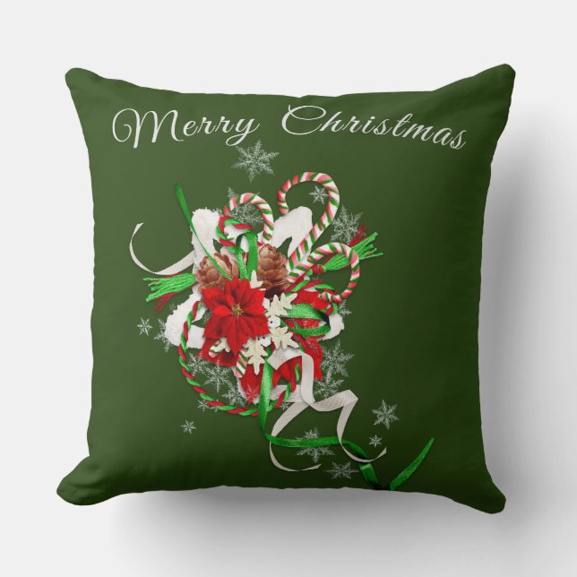 Candy Cane with Forest Green Personalised Cushion (Front)