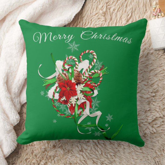 Candy Cane with Green Personalised Cushion (Blanket)