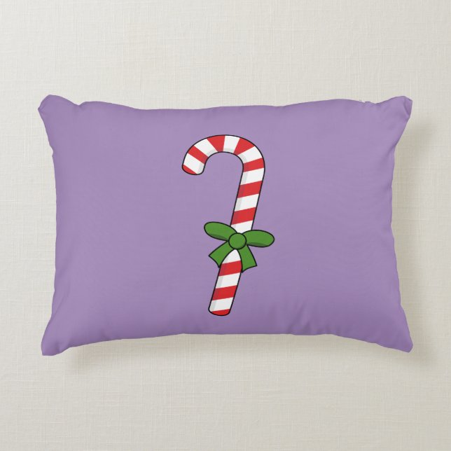 Candy Cane with Green Ribbon Decorative Cushion (Front)
