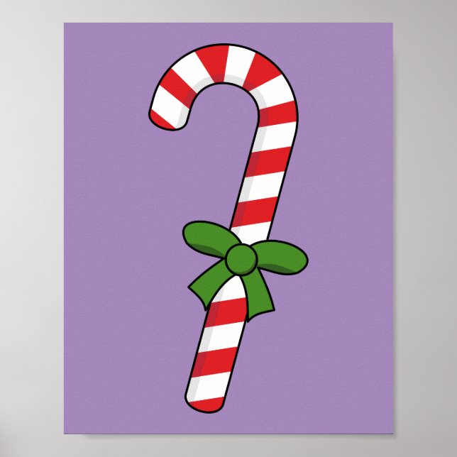 Candy Cane with Green Ribbon Poster (Front)