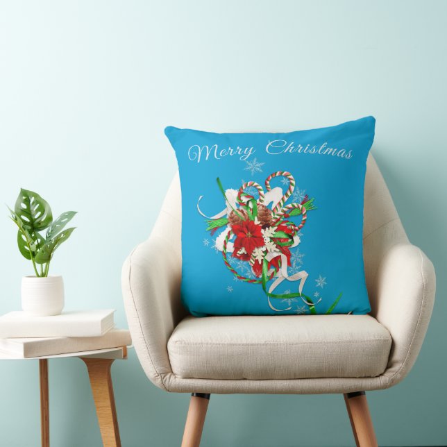 Candy Cane with Sky Blue Personalised Cushion (Chair)