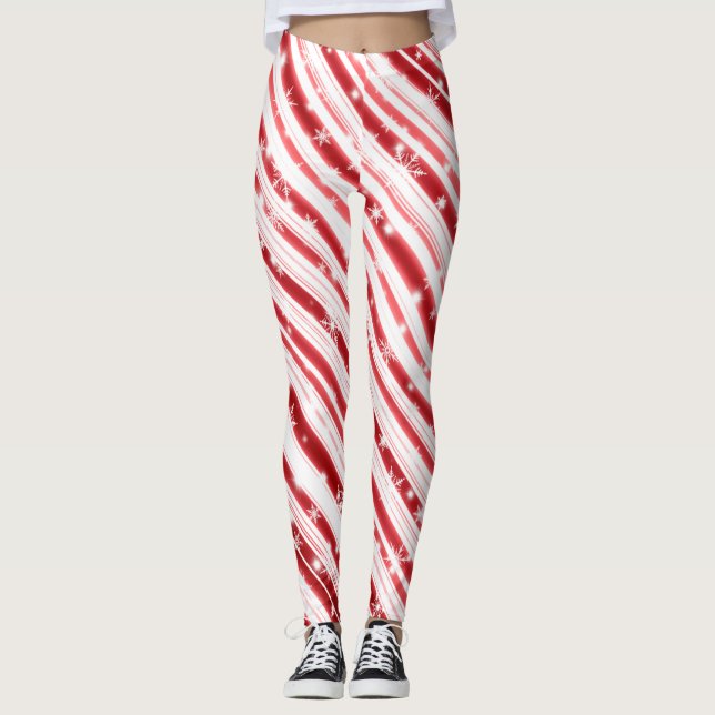 Candy cane with Stars and Snowflakes Leggings (Front)