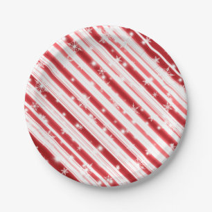 Candy cane with Stars and Snowflakes Paper Plate