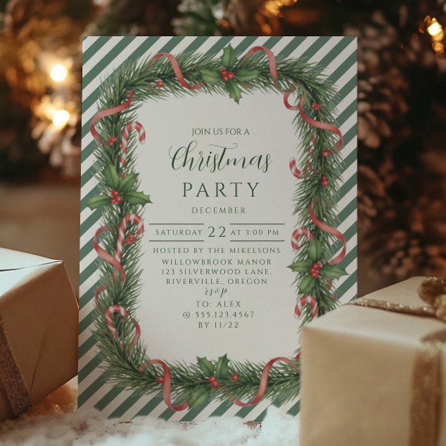 Candy Cane Wreath Christmas Invitation (Creator Uploaded)