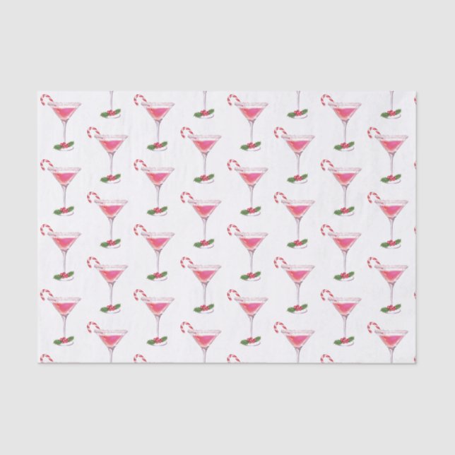 Candy Canes and Cocktails Pattern Christmas Tissue Paper (Front)