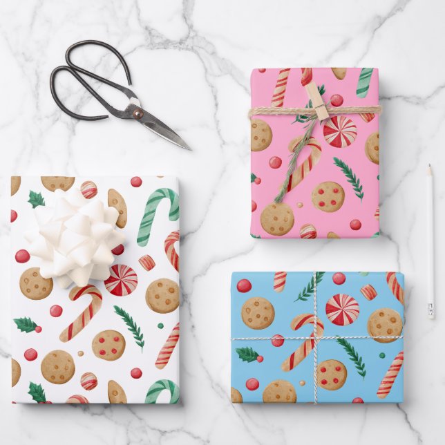 Candy Canes and Cookies Christmas Wrapping Paper Sheet (Front)