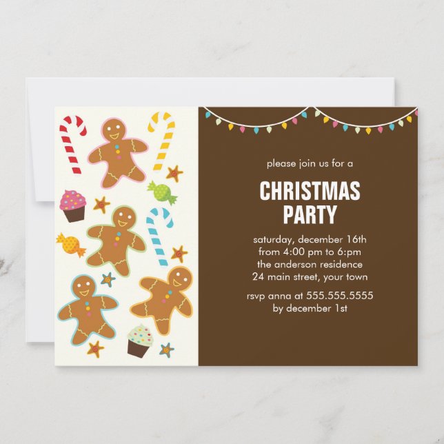 Candy Canes and Gingerbread Cookies Holiday Party Invitation (Front)