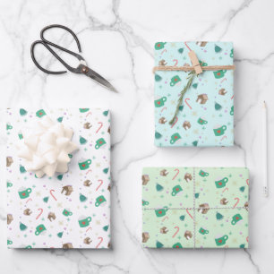 Candy Canes and Gingerbread House Pattern Wrapping Paper Sheet