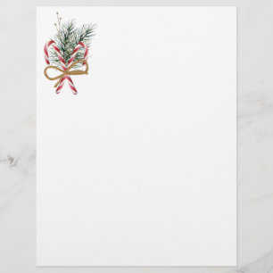Candy Canes and Greenery Stationery Paper Custom Letterhead