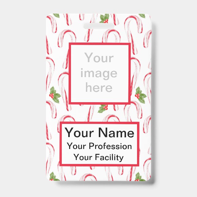 Candy Canes and Holly Badge ID Badge (Front)