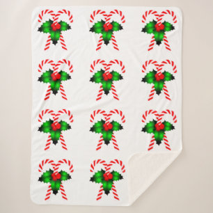 Candy Canes And Holly Sherpa Blanket