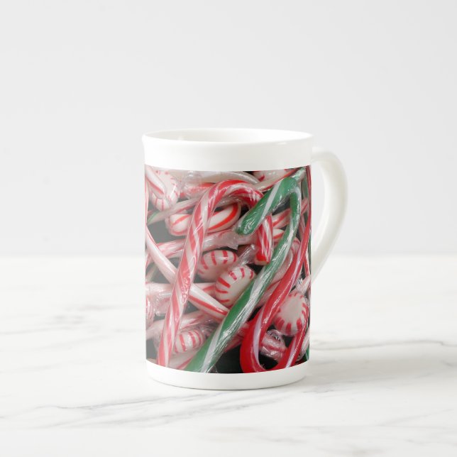 Candy Canes and Peppermints Christmas Holiday Bone China Mug (Front Right)