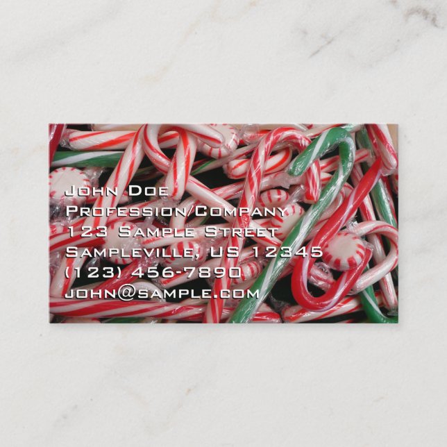 Candy Canes and Peppermints Christmas Holiday Business Card (Front)