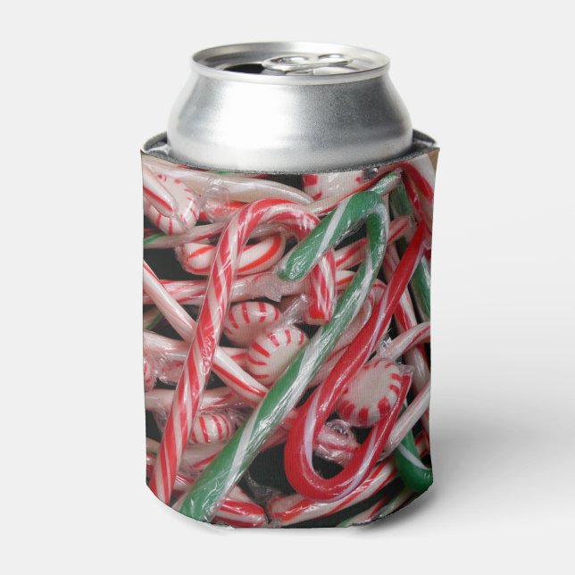 Candy Canes and Peppermints Christmas Holiday Can Cooler (Can Front)