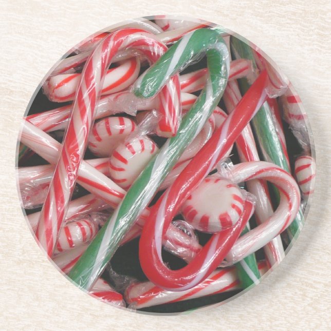 Candy Canes and Peppermints Christmas Holiday Coaster (Front)