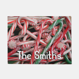 Candy Canes and Peppermints Christmas Holiday Doormat