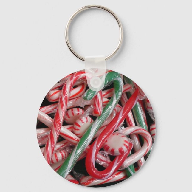 Candy Canes and Peppermints Christmas Holiday Key Ring (Front)