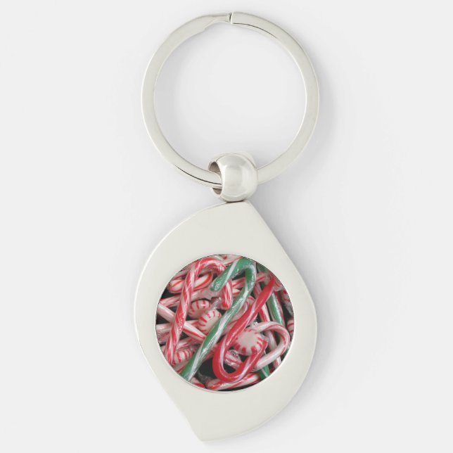 Candy Canes and Peppermints Christmas Holiday Key Ring (Front)
