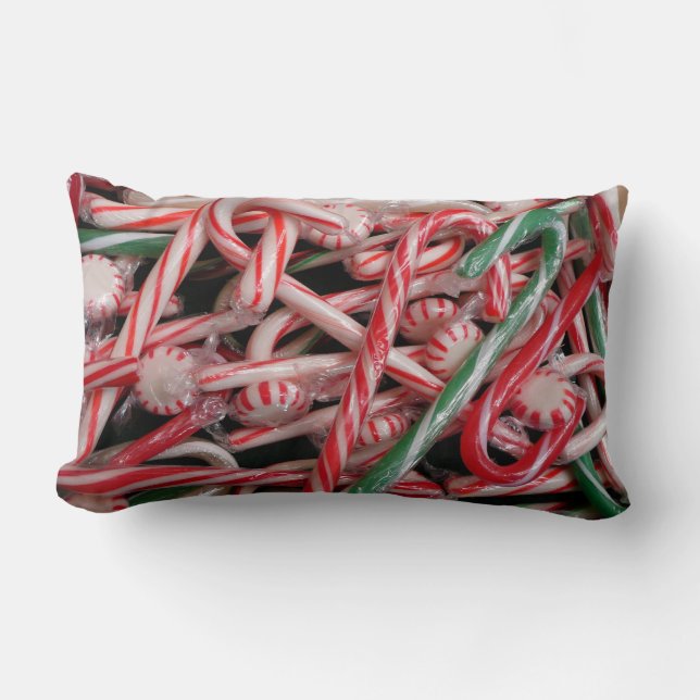 Candy Canes and Peppermints Christmas Holiday Lumbar Cushion (Front)