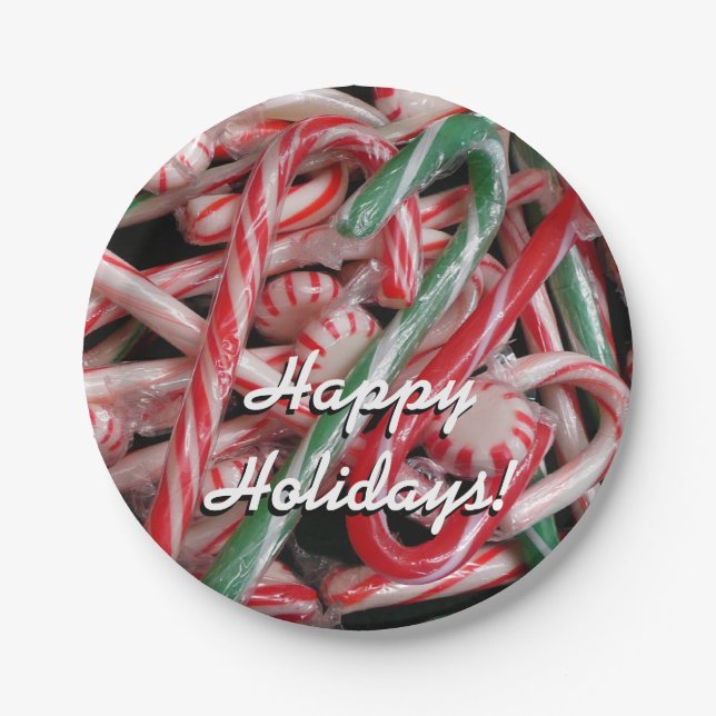 Candy Canes and Peppermints Christmas Holiday Paper Plate (Front)