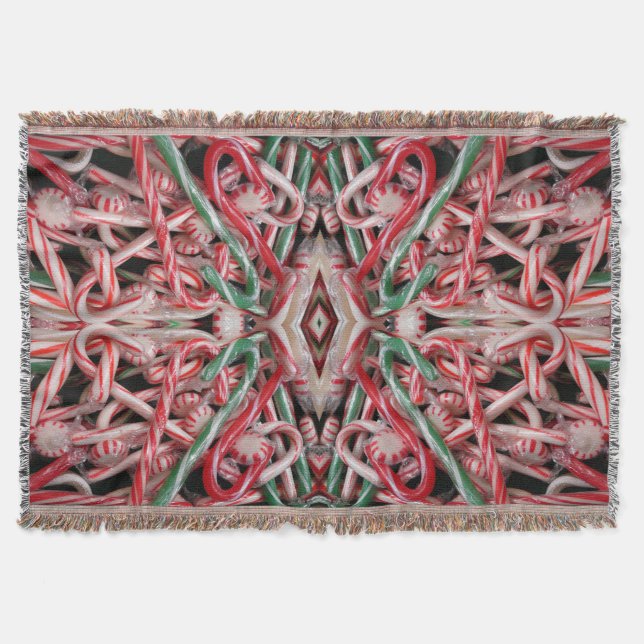Candy Canes and Peppermints Christmas Holiday Throw Blanket (Front)