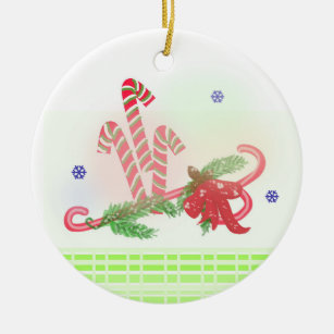 Candy Canes and Pine Boughs Ceramic Tree Decoration