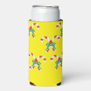 Candy canes and ribbon yellow seltzer can cooler
