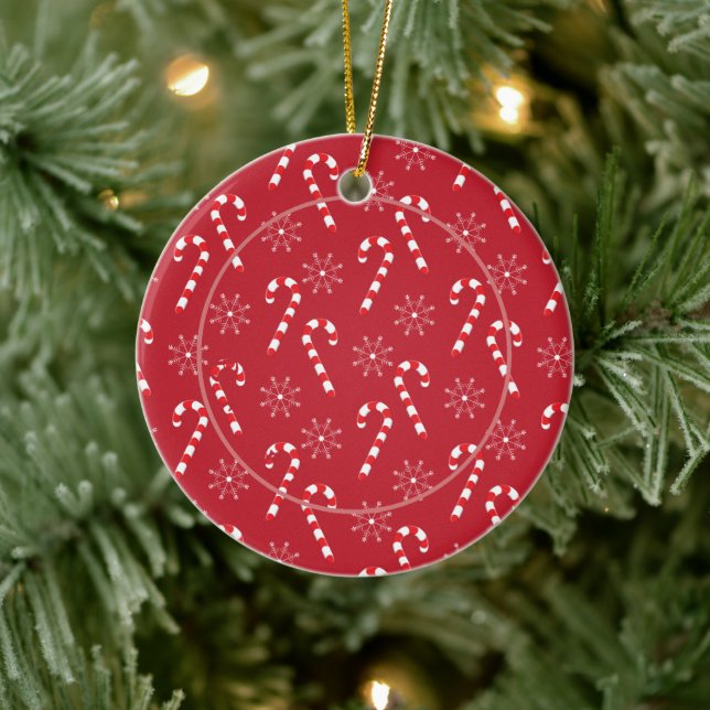 Candy Canes and Snowflakes Dog Photo Ornament (Tree)