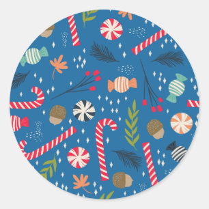 Candy Canes and Wrapped Christmas Candy Classic Round Sticker