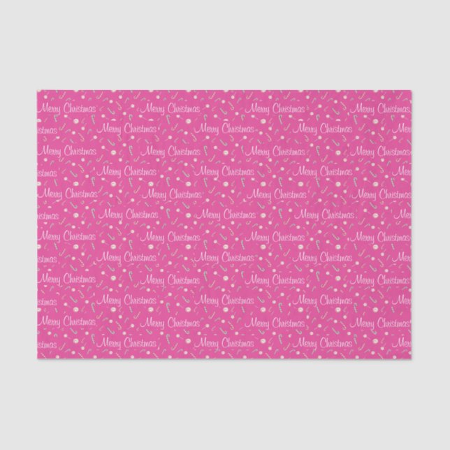 Candy Canes & Bon Bons Merry Christmas on Pink Tissue Paper (Front)
