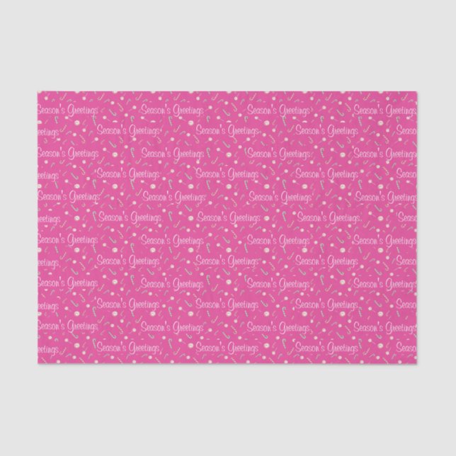 Candy Canes & Bon Bons Season's Greetings on Pink Tissue Paper (Front)