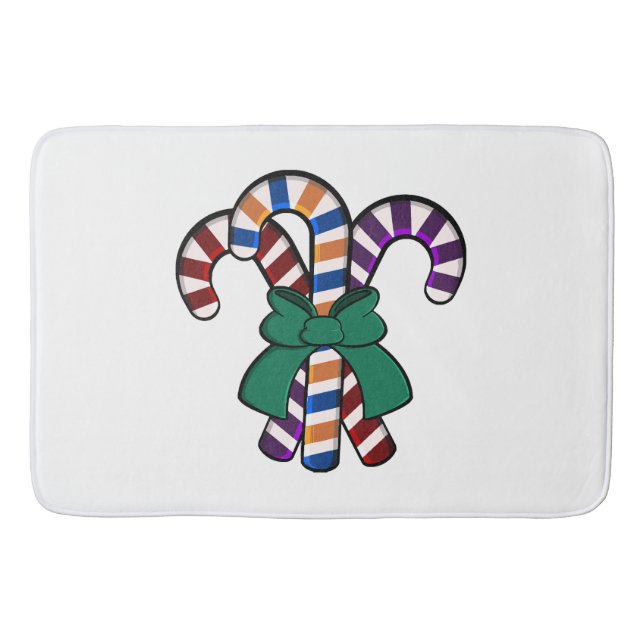 Candy Canes bouquet - green ribbon  Bath Mat (Front)
