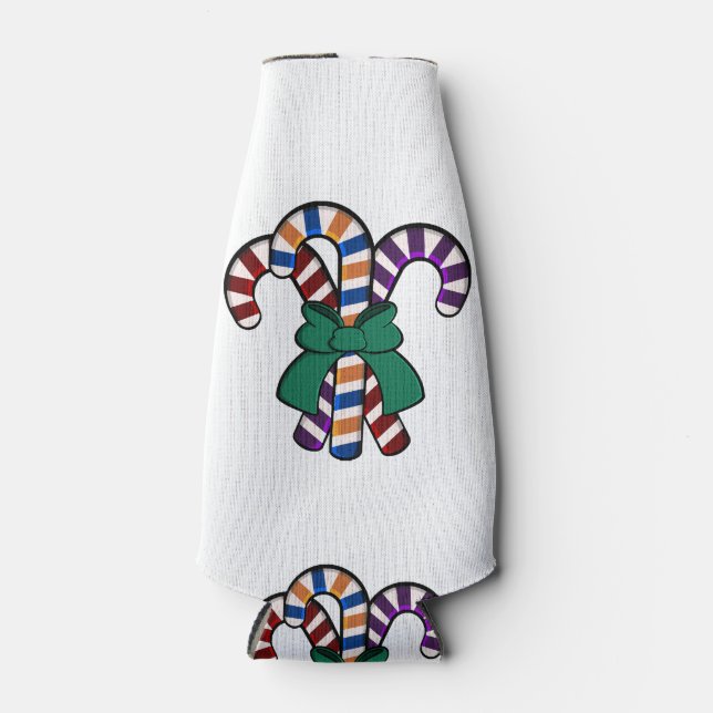 Candy Canes bouquet - green ribbon  Bottle Cooler (Front)