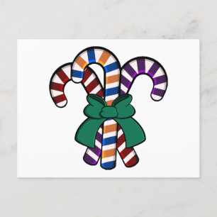 Candy Canes bouquet - green ribbon Holiday Postcard