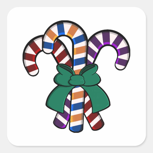 Candy Canes bouquet - green ribbon  Square Sticker (Front)